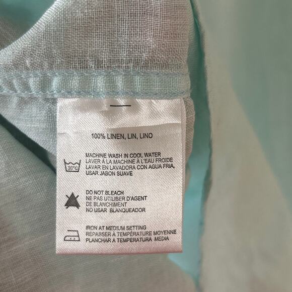 Report Collection Heritage Semi Sheer Mint Green Linen Short Sleeve Button Down - Picture 3 of 5